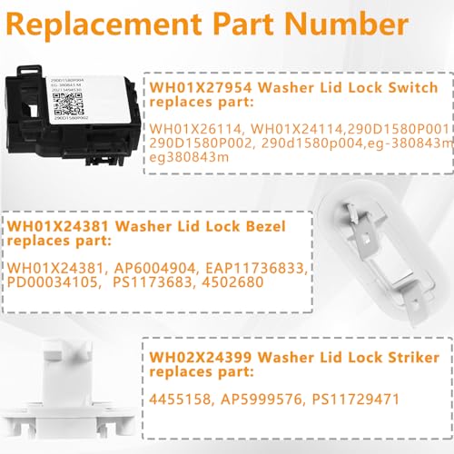 GE/Hotpoint Washer Lid Lock Kit: Switch, Bezel & Striker Replacement (3 Pack)