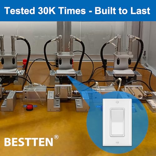 BESTTEN 10 Pack Single Pole Decorator Light Switch with Wallplate - White, 15A 120/277V, Rocker Paddle, On/Off UL Certified