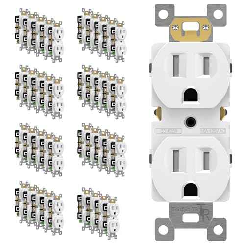 ENERLITES Duplex Receptacle Outlet, Tamper-Resistant Electrical Wall Outlets, Residential Grade, 3-Wire, Self-Grounding, 2-Pole,15A 125V, UL Listed, 61581-TR-W-40PCS, White (40 Pack)