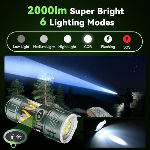 Rechargeble Flashlights High Lumens, 10 Modes 2000 Lumens Super Bright Handheld LED Flashlight, 4500mAh Waterproof Powerful Camping Flashlight for Emergency, Hiking