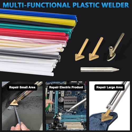 GNI Upgraded 150W LED Digital Adjustable Temperature Plastic Welder, 106PCS Welding Rods Repair Kit, 4 Tips 3 IN 1 Soldering Iron Kit, Plastic Welding Kit for DIY Bumper Kayaks