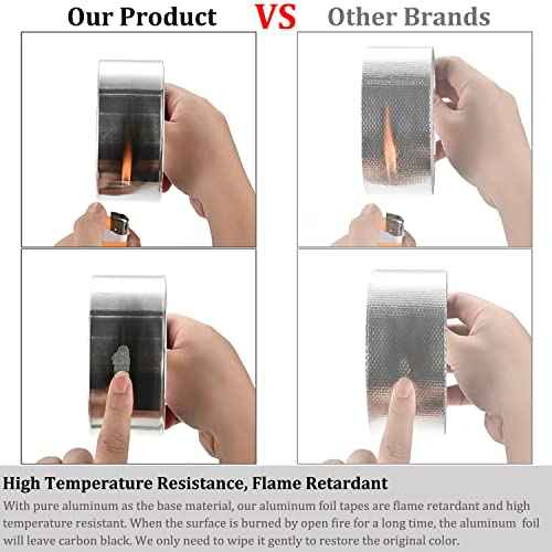 Aluminum Foil Duct Tape Heavy Duty Waterproof, Premium Silver Metal HVAC Heat Tapes (2"*65Feet,3.9mil), High Temperature, Dryer Vent Insulation Tape for Ductwork, Ducting, Sealing, Patching, Furnace