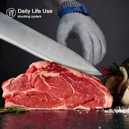 ZEEGO A9 Cut-Resistant Gloves, Food-Grade Stainless Steel Mesh Metal Gloves, Suitable for Mandolines, Kitchen Use, Meat Processing, Butchers, and Oyster Shucking£¨Large Size£©