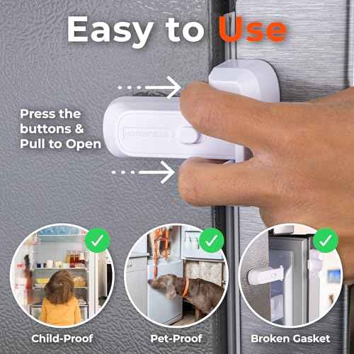 2-Pack Child Proof Fridge Lock with Adhesive - No Tools Required - Refrigerator Lock for Kids - Freezer Latch to Keep Door Closed - for Toddlers, Cats, & Dogs - White