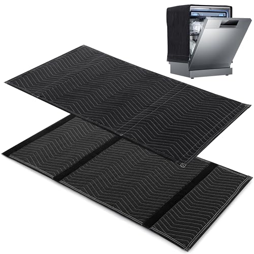 BALAPET 2 Pcs 16x46in Black Thick Quilt Dishwasher Insulation Blanket with Hook & Loop Fasteners