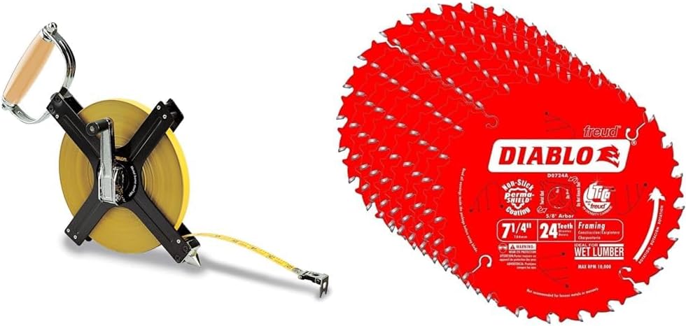 Komelon N6300 300-Feet Open Reel Metal Frame Long Steel Tape Measure