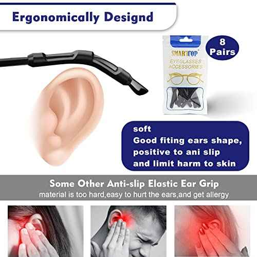 Eyeglass Ear Grips Sleeve 8Pairs Upgrade anti-slip Silicone Eyeglasses Temple Tips Sleeve Retainer Glasses Ear hooks