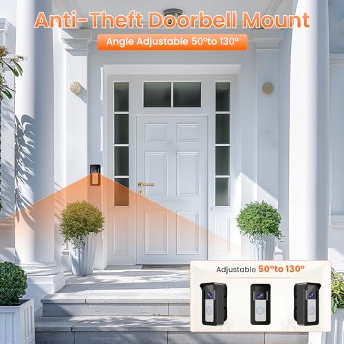 Anti-Theft Video Doorbell Angle Mount, 50 to 130 Degree Adjustable Ring Camera Holder Doorbell Door Mount for Apartment, Compatible with Ring/Blink Video Doorbell 4 3 Plus 2 1 Pro 2