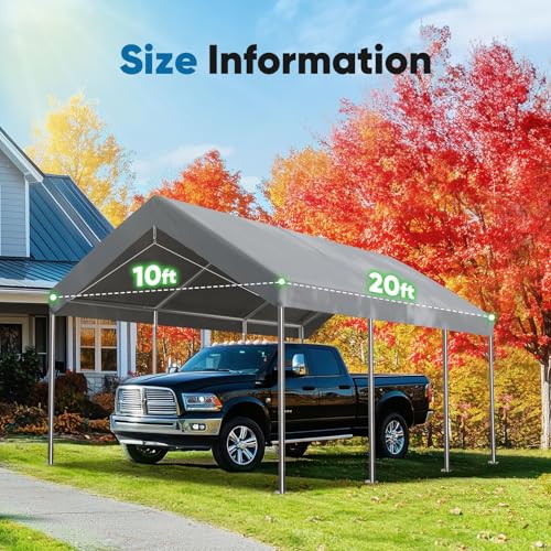 Advance Outdoor 10x20 ft Carport Replacement Top Cover Gray Waterproof UV Protected Easy Setup