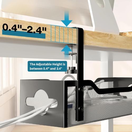 Litwaro Black Under Desk Cable Management Tray 13.4" No Drill Clamp Mount