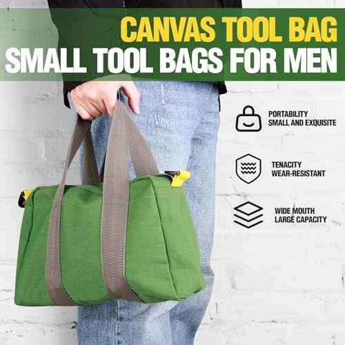 12 Inch Small Tool Bag, Canvas Tool Storage Bag, Large Capacity Multipurpose Zipper Soft Tote Organizer Pouch, for Electrician, Plumbing, Gardening,Tools Bags for Men