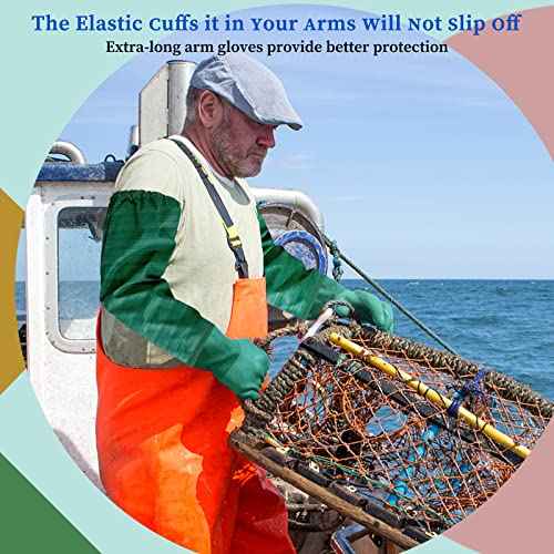 Eiito Extra-long 26" Rubber Pond Gloves, Chemical Resistant Gloves PVC Reusable,Heavy Duty Waterproof Cleaning Gloves with Cotton Liner,Anti-skid, Acid-alkali and Oil