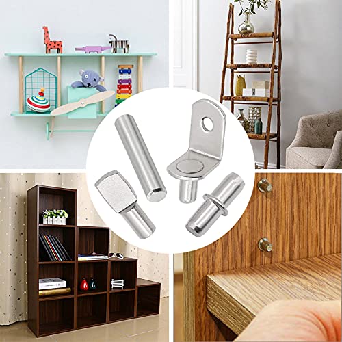 Cerpourt 104Pcs Nickel Plated Shelf Pins Kit - 4 Styles, Support Pegs for Cabinets & Shelves, 5mm & 1/4 Inch