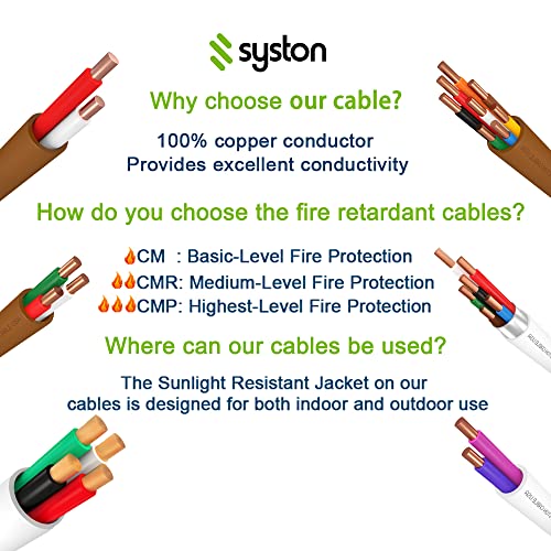 Syston 50 ft Brown 18/8 Thermostat Doorbell HVAC Control Cable - Solid Copper, UV Resistant, Indoor/Outdoor