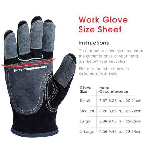 YESWELDER Leather Work Gloves for Men or Women£¬Suitable for welding & gardening etc. Cowhide leather with cotton lining, wrist closure, grippy and durable.Reinforced palm and finger,Black-gray L