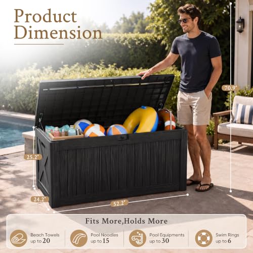 Devoko 120 Gallon Waterproof Resin Deck Storage Box - Black