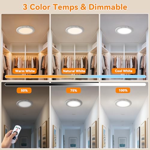 KYEKIO 2-Pack Rechargeable LED Ceiling & Shower Lights with Remote, White