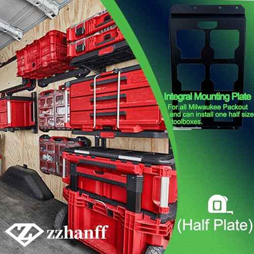 Upgrade Integral Mounting Plate Compatible with Milwaukee Packout, Made of high-Strength Carbon Steel Material, can Withstand up to 110 Lbs of Pressure.(1Pack, Half Plate)