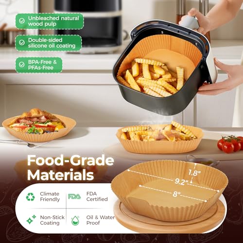 420Pcs 8 Inch Square Air Fryer Liners (8" Square) 5-8 Qt Basket – Food Grade, Non-Stick, BPA-Free