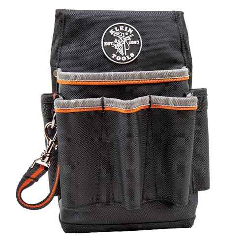 Klein Tools 5241 Tool Pouch, Tradesman Pro Tool Pouch with Electrical Tape Thong and Heavy Duty Reinforced Bottoms, 6-Pocket