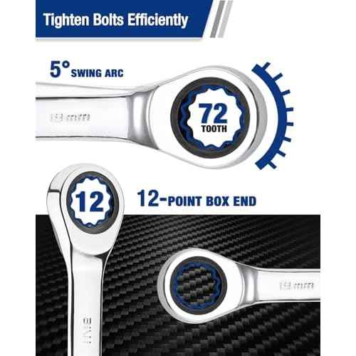 WORKPRO 19 mm Ratcheting Combination Wrench Metric, CR-V Constructed with Mirror Polish Chrome Plating, 12-Point Design, 15-Degree Offset