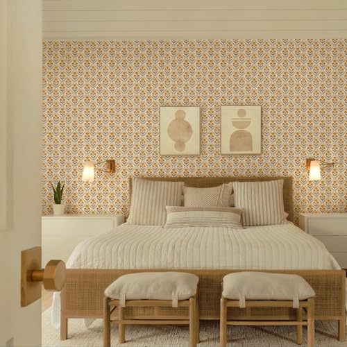 Dimoon Orange Floral Peel and Stick Wallpaper 17.3x78.7 Inches Vintage Cottage
