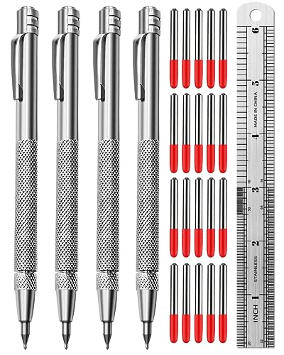 Tungsten Carbide Scriber, Knurled Aluminum Handle, 4-Pack with Bonus