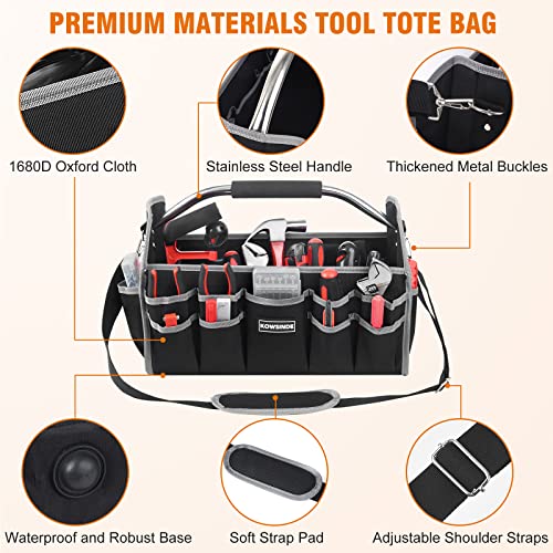 16 Inch Tool Bag, Electrician Tool Bag, Open Top Tool Bags, 26 Pockets Can Hold Many Tools, Steel Handle and Removable Shoulder Strap