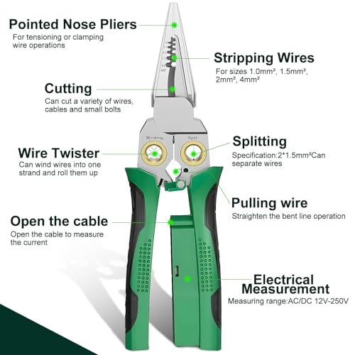 GADO Pro 8-in-1 Wire Stripper Cutter with Voltage Tester - Green