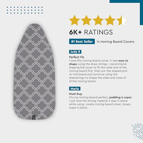 Encasa XO 49x18 inch Ironing Board Cover & Pad – Grey Tiles, Thick 3mm Felt