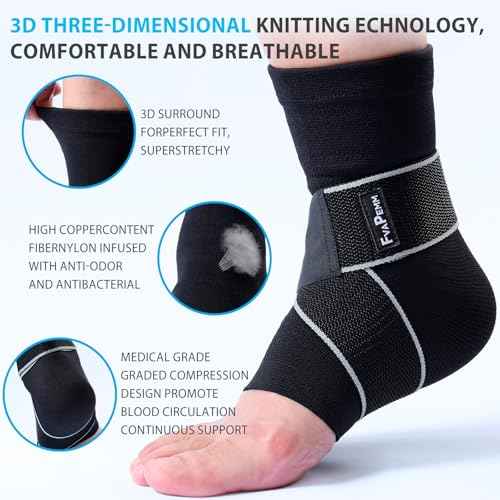Copper Ankle Brace for Women Men-Ankle Compression Sleeve Support for Sprained Ankle, Plantar Fasciitis Relief & Achilles Tendonitis Brace, Sports, Running, Black, M