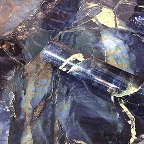 UPREDO Blue Stone Adhesive Marble Paper Granite Look Marble Effect Gloss Vinyl Peel and Stick Countertops Covering Sticker Sheet Roll 15.8inch by 79inch (15.8inch X 79inch, Blue Stone)