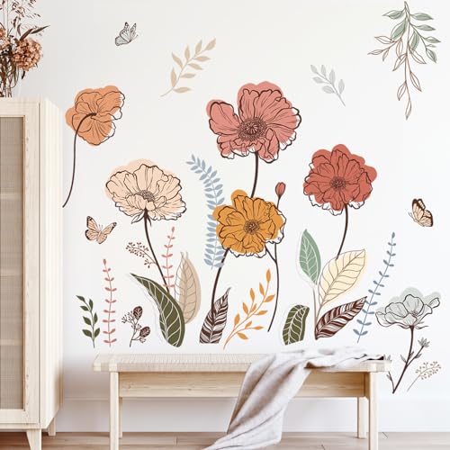 Wondever Boho Flower Wall Decals - Wildflower Floral Grass Stickers for Home Decor