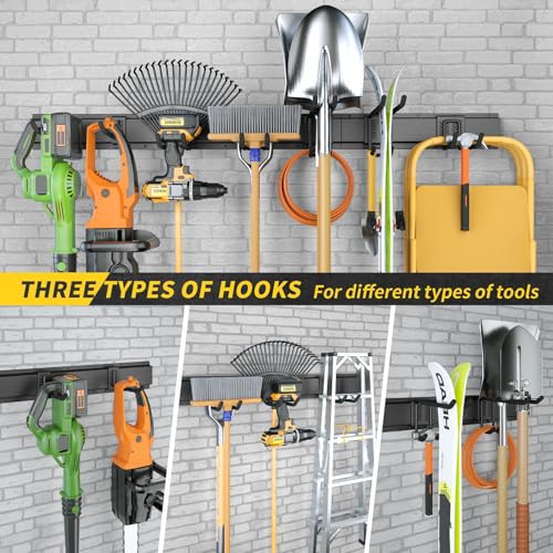 UUP 48-Inch Wall Mount Garage Tool Organizer with 3 Panels & 7 Hooks, Heavy Duty Storage Rack