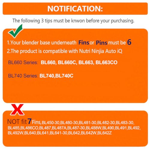 6 Fins Male Blender Extractor Blade for Ninja BL660/663/740 – 16oz Cup Fit, GahsElec