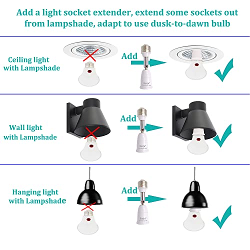 Borju 2-Pack Light Socket Extender 4.5 Inch, Adjustable E26 Socket with 360° Rotation