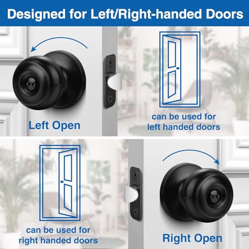Matte Black 10 Pack Privacy Door Knobs with Lock - Reversible Interior/Exterior Lockset