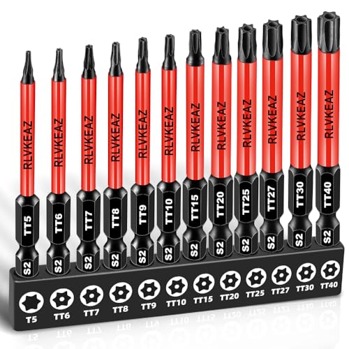 RLVKEAZ 12-Piece Security Torx Bit Set, 3-Inch Impact Magnetic T5-T40, S2 Steel