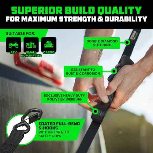 Rhino USA Retractable Ratchet Straps (4-Pack) - 1 Inch x 10 Feet (1,209lb Break Strength) - Auto Self Retracting Tie Down Straps for Truck, Cargo Trailer, Motorcycle, ATV, UTV - Black