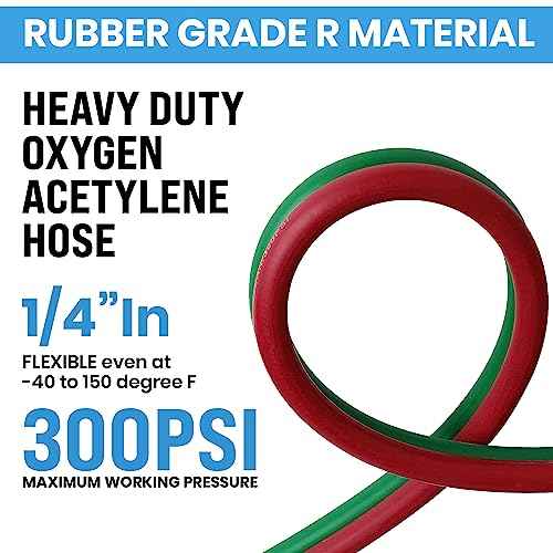 YOTOO Heavy Duty Oxygen Acetylene Hose 1/4-Inch ¡¿ 50 Feet with 9/16"-18 B fittings Twin Welding Hose