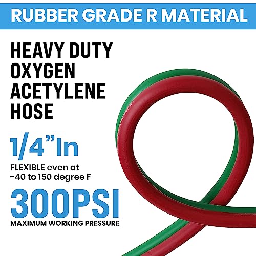 YOTOO Heavy Duty Oxygen Acetylene Hose, Torch Hose 1/4-Inch ¡¿ 25 Feet with 9/16"-18 B fittings Welding Cutting Twin Welding Hose£¬Grade R