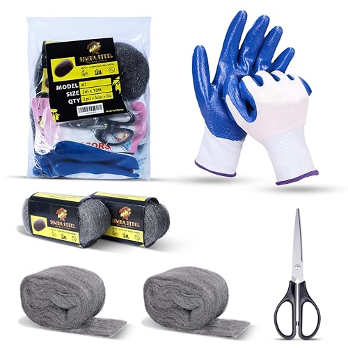 2 Pack SIMBA Steel Wool for Mice Control 3" x 10ft and Scissors & Gloves, Hole and Gap Filler, Protect Home, Garage, Pipeline, Vent, 2pc 3x10ft+Sci+Glo