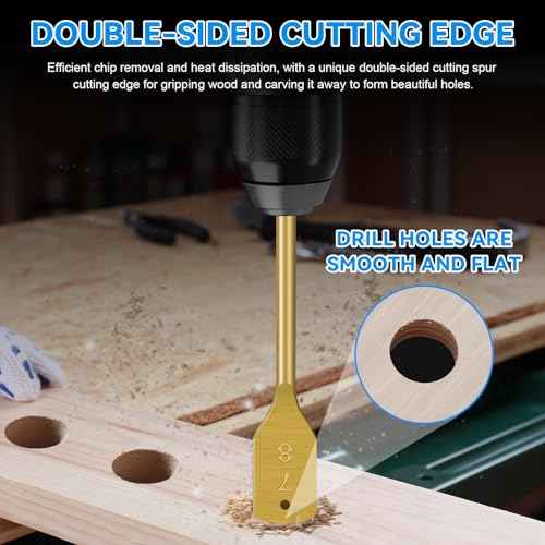 Spade Drill Bit Set - 6-Piece Titanium Coated Paddle Bits (3/8" to 1") for Wood, PVC & Fiberglass, Hex Shank Fits All Drills, Burr-Free Holes