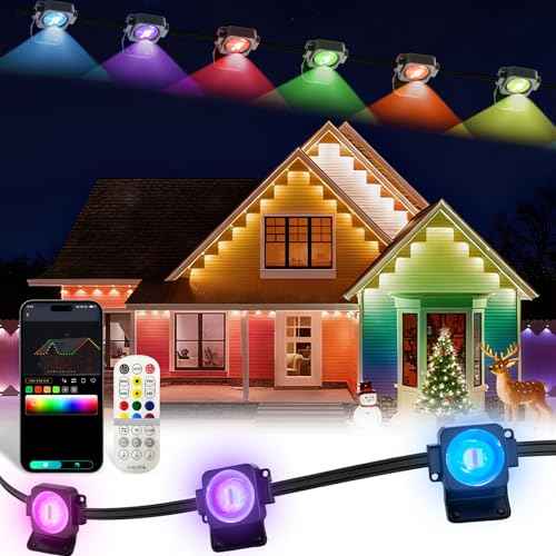 Permanent Outdoor Lights 50FT DIY RGB-IC LED Christmas Eave Lights, Smart Fence Deck Light, 4000K White & Multicolor, IP67 Waterproof, App/Remote Control, Holiday for House Outside Decor