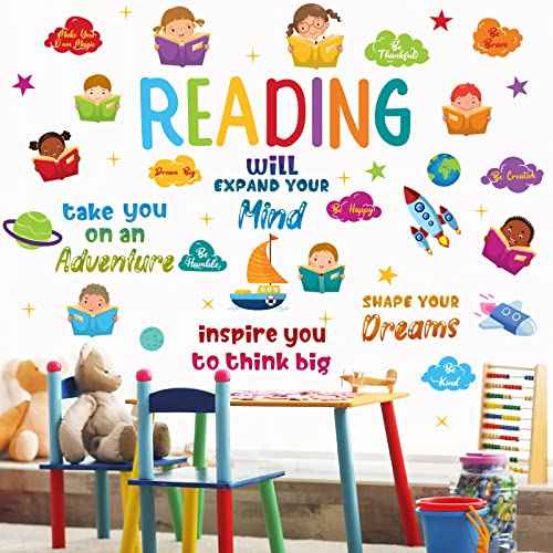 Leinuosen Kids Wall Decals Classroom Colorful Inspirational Decals Daycare Playroom Wall Decor Motivational Positive Saying Sticker(Reading)