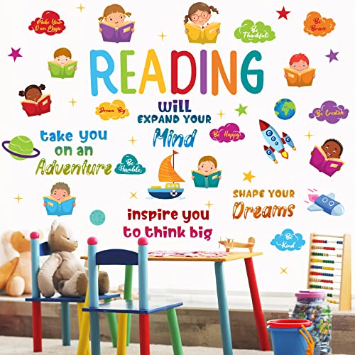 Leinuosen Inspirational Reading Wall Decals for Classroom Kids - 5 Sheets