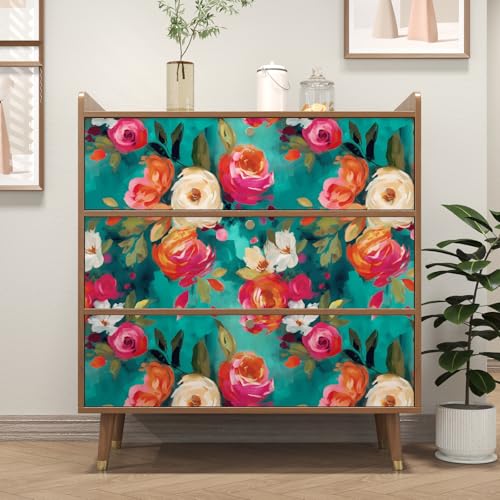 BOKEBEVE Floral Boho Peel and Stick Wallpaper Teal Blue 17.5 x 78.5 Inches