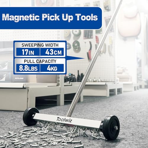 Toolwiz Magnetic Pick Up Sweeper 17-Inch Wide, 8.8 Lb Magnet Force