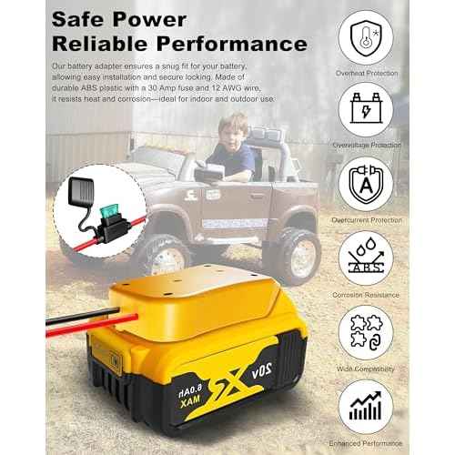2 Pack 20V Adapter for Dewalt Battery Adapter Compatible with Power Wheels Battery Conversion Upgrade Kit for DIY Rc Car Toys, Robotics and Rc Truck with 30A Fuses Wire Terminals 12AWG Wire
