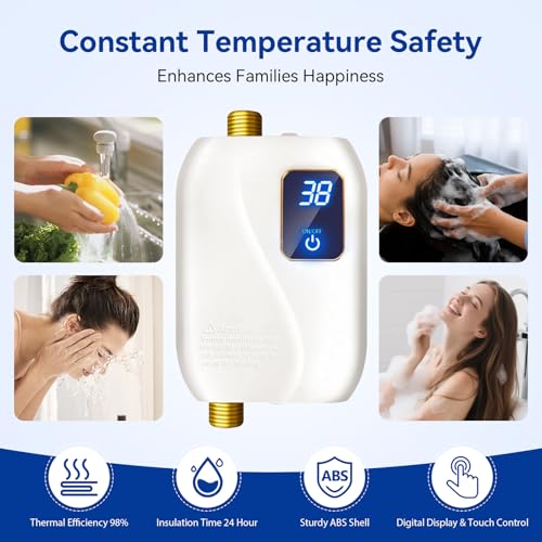 110V Electric Tankless Water Heater 3000W Instant On-Demand Hot Water for Kitchen & Bathroom